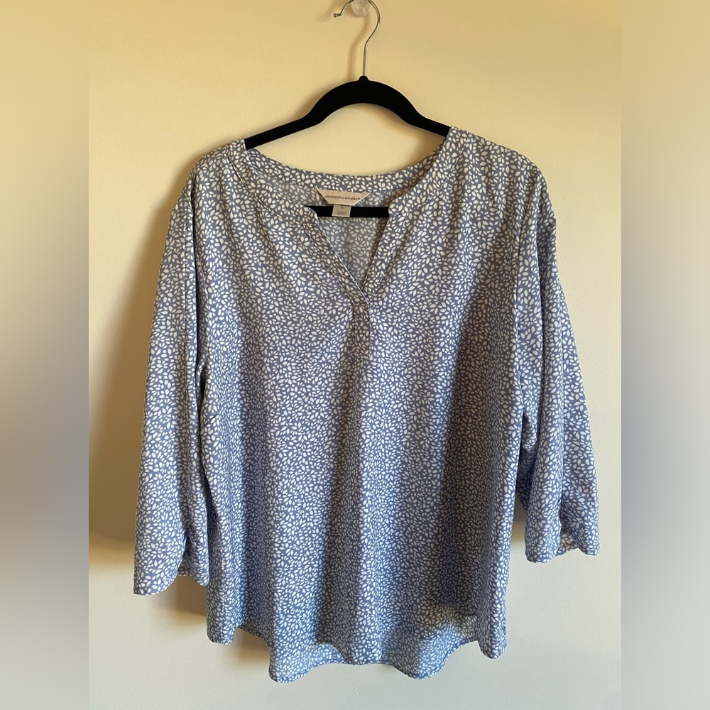 Christopher & Banks 3/4 Length Sleeve Blue Blouse